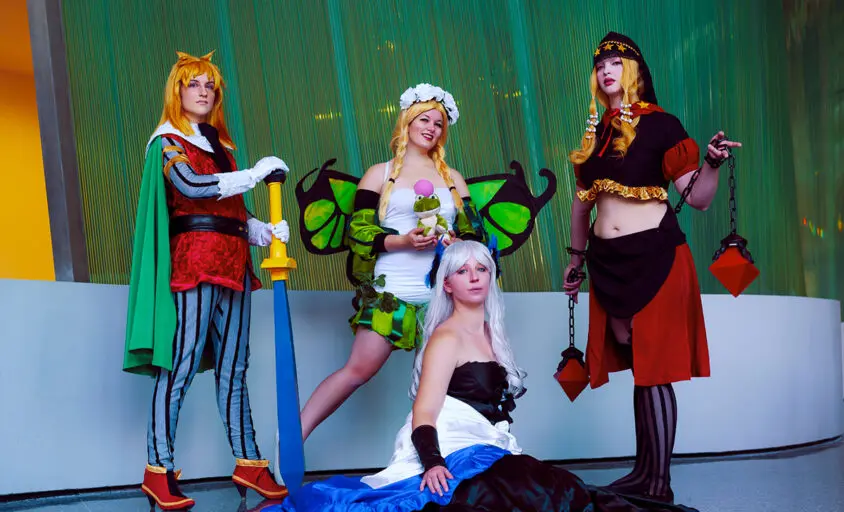 Cosplayers posing in costume at Youmacon, Detroit’s largest anime convention