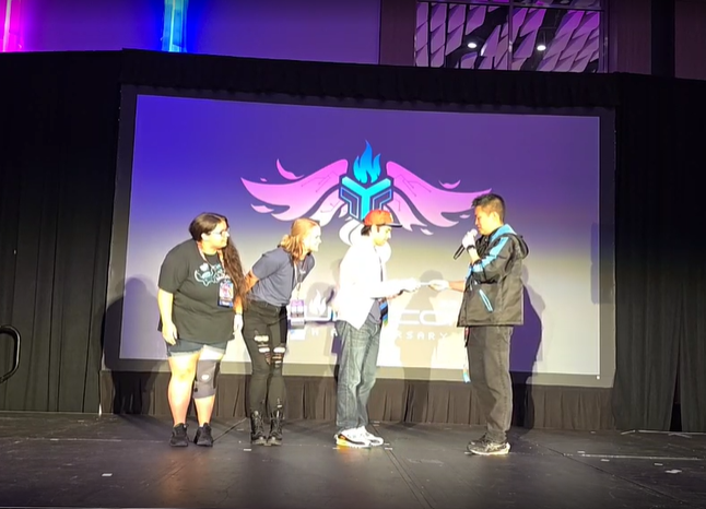 Youmacon stage presentation supporting Extra Life charity fundraiser during the Detroit anime convention