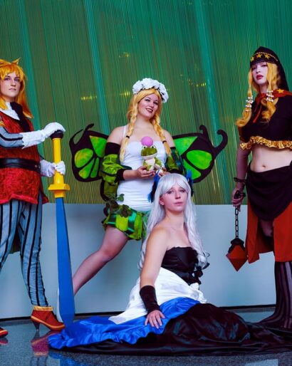Cosplayers posing in costume at Youmacon, Detroit’s largest anime convention